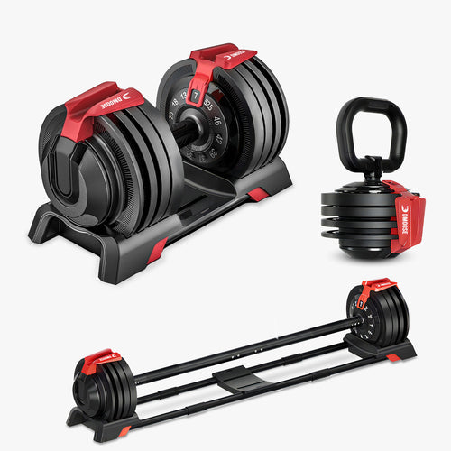 DMoose 52.5 lb Adjustable Dumbbell, Barbell & Kettlebell Set