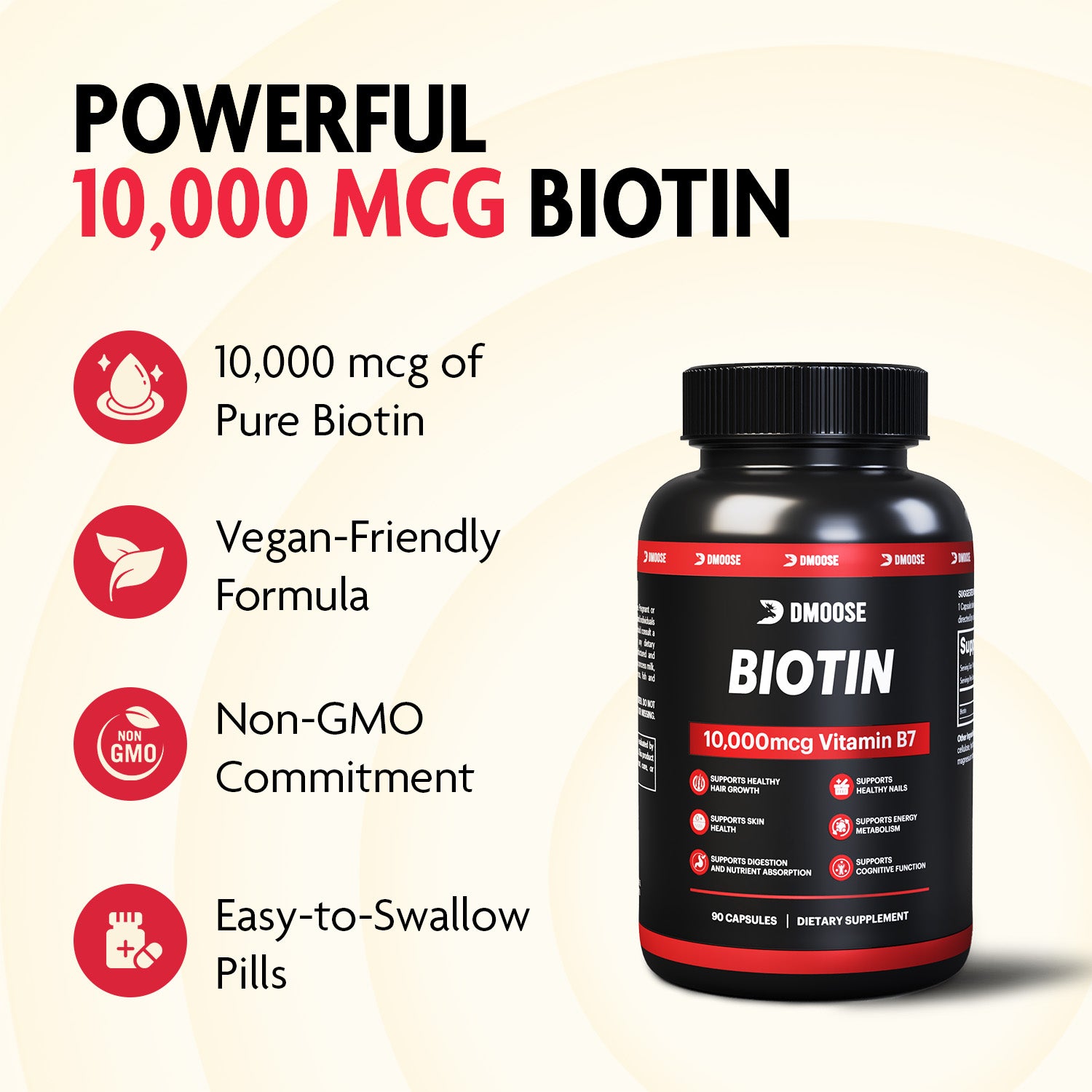 DMoose Biotin 10 mg for Hair Growth, Skin & Nails