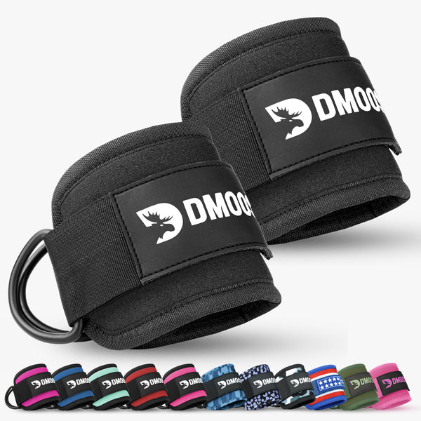 Muka Sports Ankle D-Ring Straps (Pair) - Padded Thigh Leg Pulley Cable Attachments