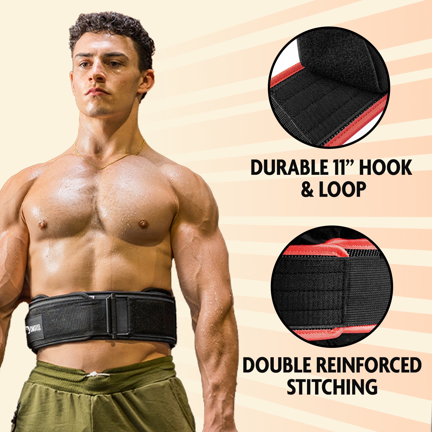 Weight Training Belt with Dual Nylon Closure - Black