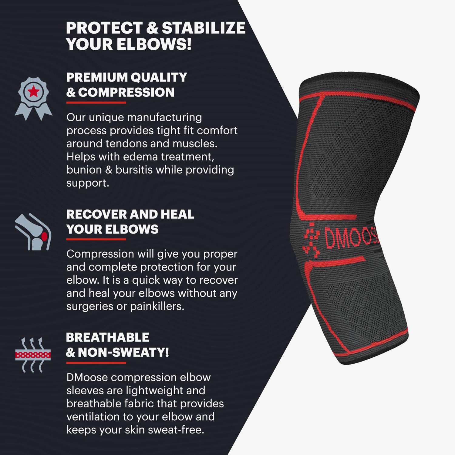 Compression Elbow Sleeve, Brace for Elbow Support