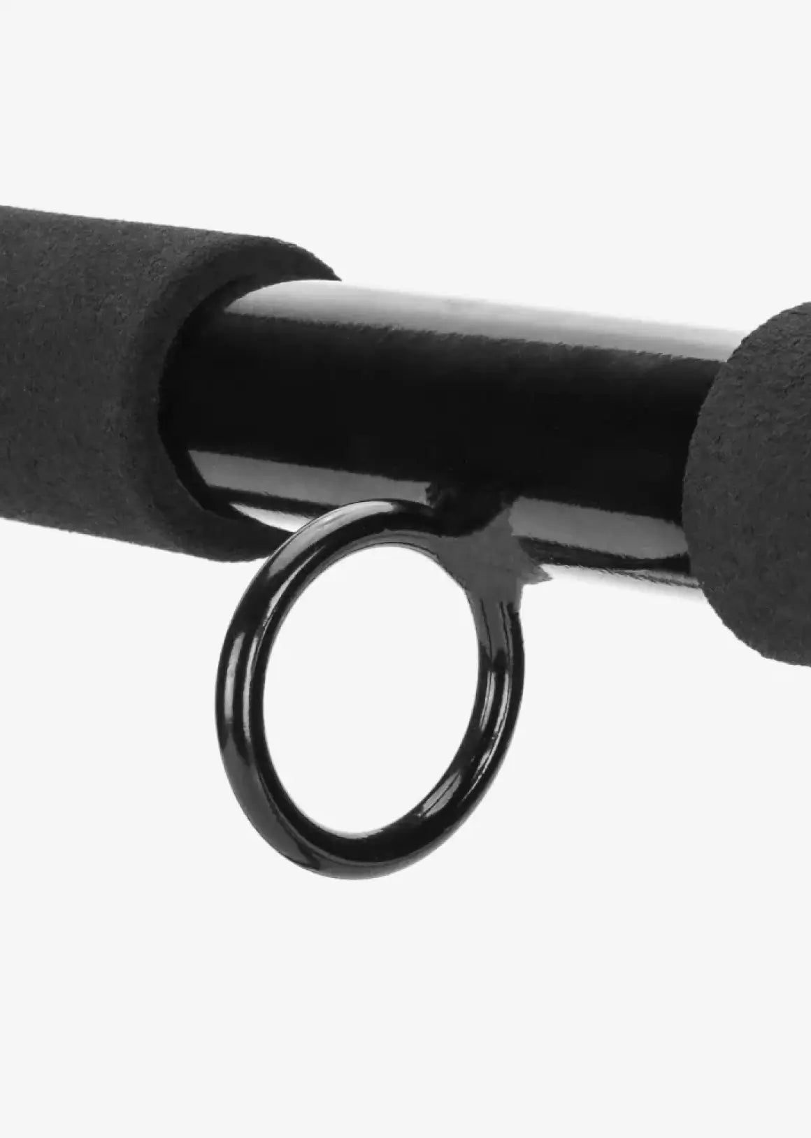 Close-up of the steel attachment eyelet welded under the pull-up bar between two foam grips